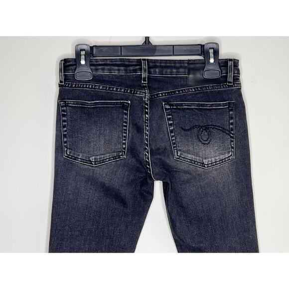 R13 Kate Mid-Rise Whiskered Denim Skinny Jeans Aiden Black Women's Size 26 - Picture 6 of 10